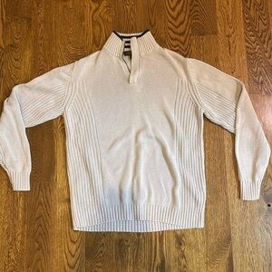 Sebastian Cooper Cream Quarter Zip Ribbed Knit Sweater